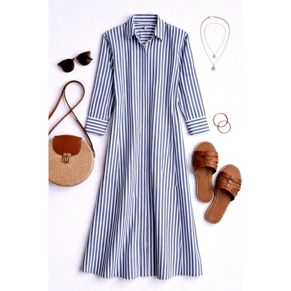 Alex Mill Blue and White Striped Midi Shirt Dress